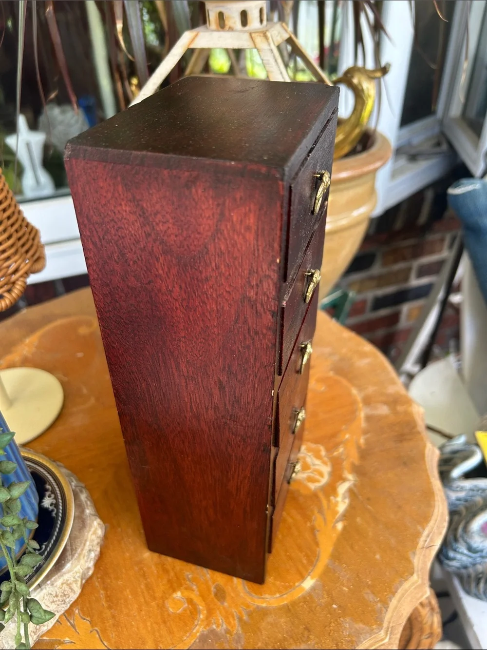 Small Red Wood 5-Drawer Jewelry Organizer
